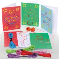 Christmas Threading String Art Greeting Card Kits (Pack of 6) Christmas Crafts, 4 Card Colours - White, Blue, Green & Red