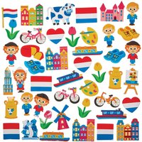 Netherlands Foam Stickers (Pack of 150) 30 Assorted Dutch-Themed Designs, Sizes 25mm-50mm, Educational Crafts