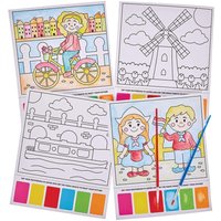 Netherlands Scenery Magic Painting Pictures (Pack of 10) 6 paint colours - Pink, Yellow, Red, Blue, Green & Orange