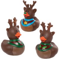Funky Reindeer Rubber Ducks (Pack of 6) Christmas Toys, Stocking Fillers, 2 Assorted Designs