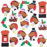 Christmas Robin Felt Stickers (Pack of 100) 10 Assorted Designs, Self-Adhesive Felt, 35mm-60mm Size
