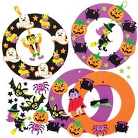 Halloween Wreath Kits (Pack of 3) Crafts For Kids, 3 Assorted Designs, Self-Adhesive Foam Pieces, Kids Boo Basket Ideas