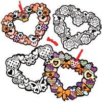 Heart Fuzzy Art Colour-in Wreaths (Pack of 10) 5 Assorted Designs, Black Velvet Outlines, 18cm x 22cm Size