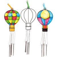 Hot Air Balloon Suncatcher Windchimes (Pack of 4) Art Craft Kits, 14cm Size, 4 Assorted Designs, Metal Chimes Included