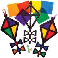 Kite Stained Glass Decoration Kits (Pack of 6) Decoration Craft Kits 6 cellophane colours - Yellow, Green, Red, Orange, Purple & Blue