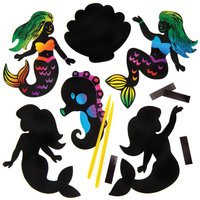 Mermaid Scratch Art Magnets (Pack of 10) Scratch Tools & Magnets Included, Craft Kits For Kids