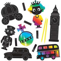 London Scratch Art Magnets (Pack of 12) Rainbow, Great For Kids, Range Of Designs, Tools Included