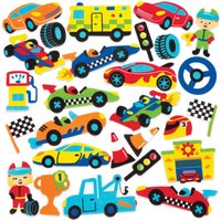 Racing Car Foam Stickers (Pack of 120) Stickers, 30 Assorted Designs, Peel & Stick