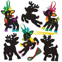 Reindeer Scratch Art Decorations (Pack of 10) Christmas Crafts