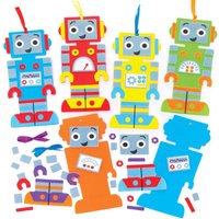 Robot Bookmark Kits (Pack of 5) Decoration Craft Kits 5 assorted colours - Red, Orange, Blue, Yellow & Green