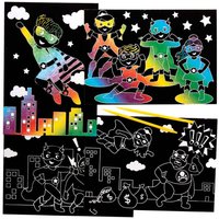 Star Hero Scratch Art Pictures (Pack of 8) Rainbow Coloured, Fun Activity For Kids