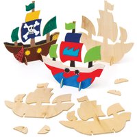 Wooden Stand-up Pirate Ships (Pack of 6) Decoration Craft Kits