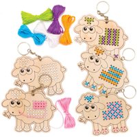 Kreuzstich Schlüsselanhänger Bastelset 'Flauschige Schäfchen' aus Holz (pro Set 5) Flecht und Weben Bastelsets