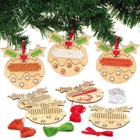 Bastelset für Kreuzstich-Holzanhänger Weihnachtspudding (pro Set 5) Bastelaktivitäten zu Weihnachten