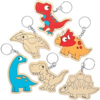 10 x Schlüsselanhänger Dinosaurier aus Holz, Basteln für Kinder