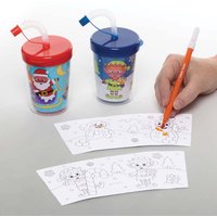 Weihnachtsbecher mit Trinkhalm zum Ausmalen (pro Set 3) Bastelaktivitäten zu Weihnachten
