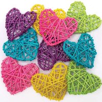 Rattanherzen in Regenbogenfarben (pro Set 10) Bastelbedarf Natumaterialien