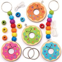 Schlüssel- & Taschenanhänger Donut aus Holz (pro Set 4) Basteln mit Holz