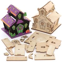 Spukhaus Teelichthalter aus Holz (pro Set 3) Halloween-Basteleien
