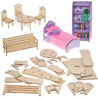 Bastelset Puppenhausmöbel aus Holz (pro Set 7)