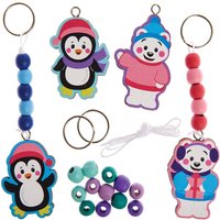Schlüssel- & Taschenanhänger Pinguin & Eisbär aus Holz (pro Set 4) Bastelaktivitäten zu Weihnachten