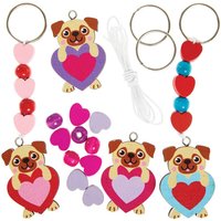 Liebesherz Mops Schlüsselanhänger & Taschenanhänger Kits (pro Set 4) Bastelaktivitäten Valentinstag