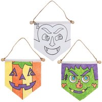 Halloween Stoffbanner zum Ausmalen (pro Set 3) Halloween Bastelbedarf