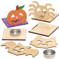 Halloween Teelicht Bastelsets aus Holz (4 Stück) Halloween Bastelbedarf