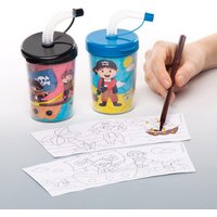 Becher Piraten zum Ausmalen mit biegsamen Strohhalmen (pro Set 3) Zum Selbstgestallten