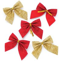 Rote und goldfarbene Glitzer-Schleifen (pro Set 24) Bastelmaterial