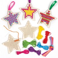 Bastelset für Kreuzstich-Holzanhänger Stern (pro Set 5) Bastelaktivitäten zu Weihnachten