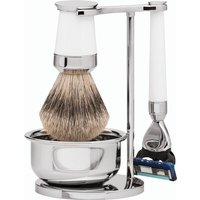 Erbe Shaving Shop Premium Design PARIS Silberspitz & Fusion Edelharz weiß Rasiergarnitur mit Seifenschale