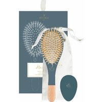 Bachca Hair Kit Dark Blue - Brush Boar And Nylon + Wooden Mirror + Cotton Pouch
