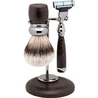 Erbe Shaving Shop Rhodium-Rasier-Garnitur dreiteilig, Wengeholz, Gillette Mach 3