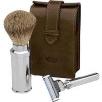 Erbe Collection Rasier-Set in Ledertasche 13 x 7 cm, braun, Gillette Mach 3