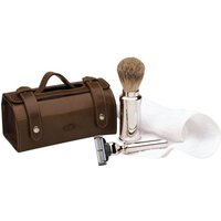 Erbe Collection vierteiliges Herren-Reiseset, braun 15 x 8,5 cm