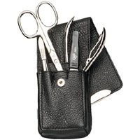 Erbe Collection vierteiliges Manicure Set im Leder-Etui braun