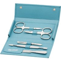 Erbe Collection fünfteiliges Manicure Set im Leder-Druckknopf-Etui meerblau