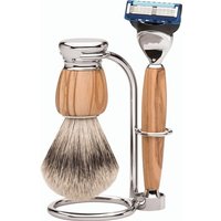 Erbe Shaving Shop Premium Design MILANO Rasiergarnitur Silberspitz & Fusion Olivenholz