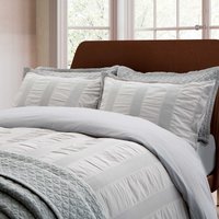 Bedeck of Belfast Bedeck of Belfast Woven Waffle Stripe Super Kingsize Duvet Cover SET, Silver listed by Bedeck Home