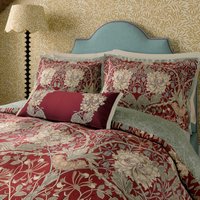 Morris & Co Honeysuckle & Tulip Double Duvet Cover Set, Red & Gold
