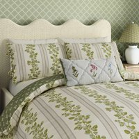 Sanderson x National Trust Cobnut Stripe Double Duvet Cover SET, Leaf Green