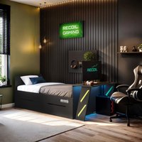 Recoil Alister Gaming Single Bed with Desk Charcoal & Green
