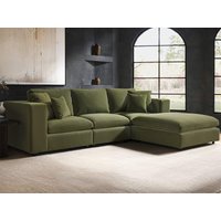 Solace+Co Asher 4 Seater with Reversible Footstool Khaki Green Velvet
