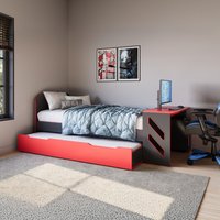 Recoil Portal Gaming Single Bed with Drawer Black & Red