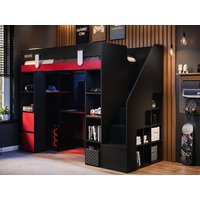 Recoil Blaze Staircase Gaming High Sleeper with Storage Black & Red