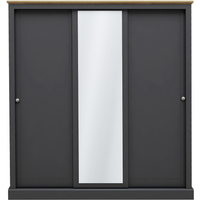 LPD Devon Charcoal & Oak 3 Door Sliding Mirrored Wardrobe
