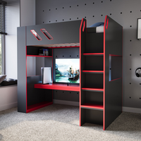 Recoil Orbit Gaming High Sleeper with Adjustable Height Desk Black & Red