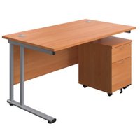Ashvale Keswick Rectangular Office Desk + Mobile Drawer Pedestal