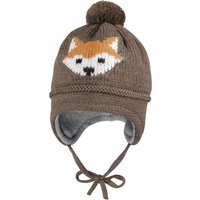 MAXIMO Strickmütze mit Fuchsmotiv mit Pompon und Bindeband
